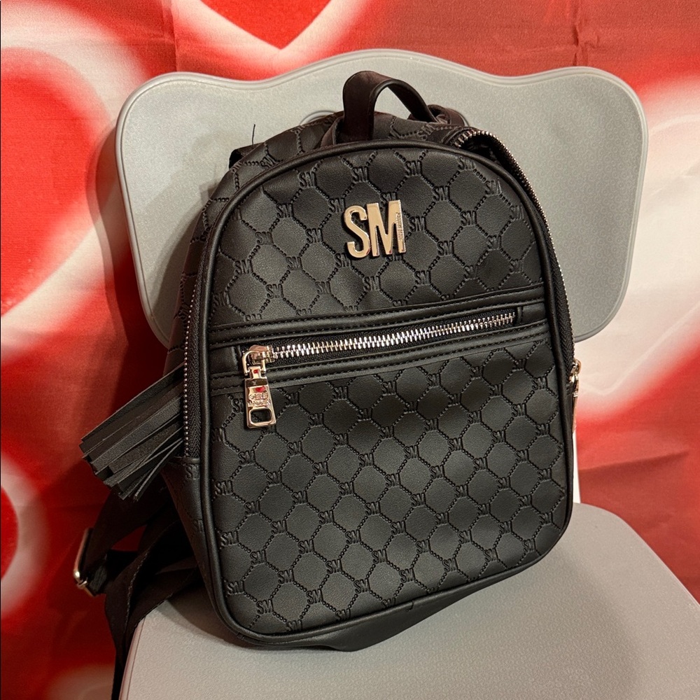 Steve Madden Black Quilted Mini Backpack with Gold Hardware